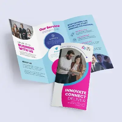 A collection of printed brochures showcasing various designs and layouts.