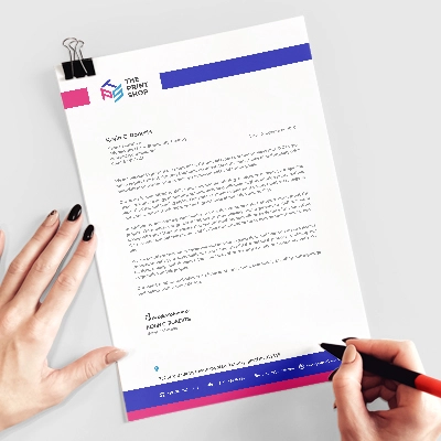 Sample letterhead showcasing a professional layout with brand colors.