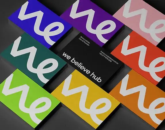 Close-up view of a business card featuring a modern design and vivid colors.